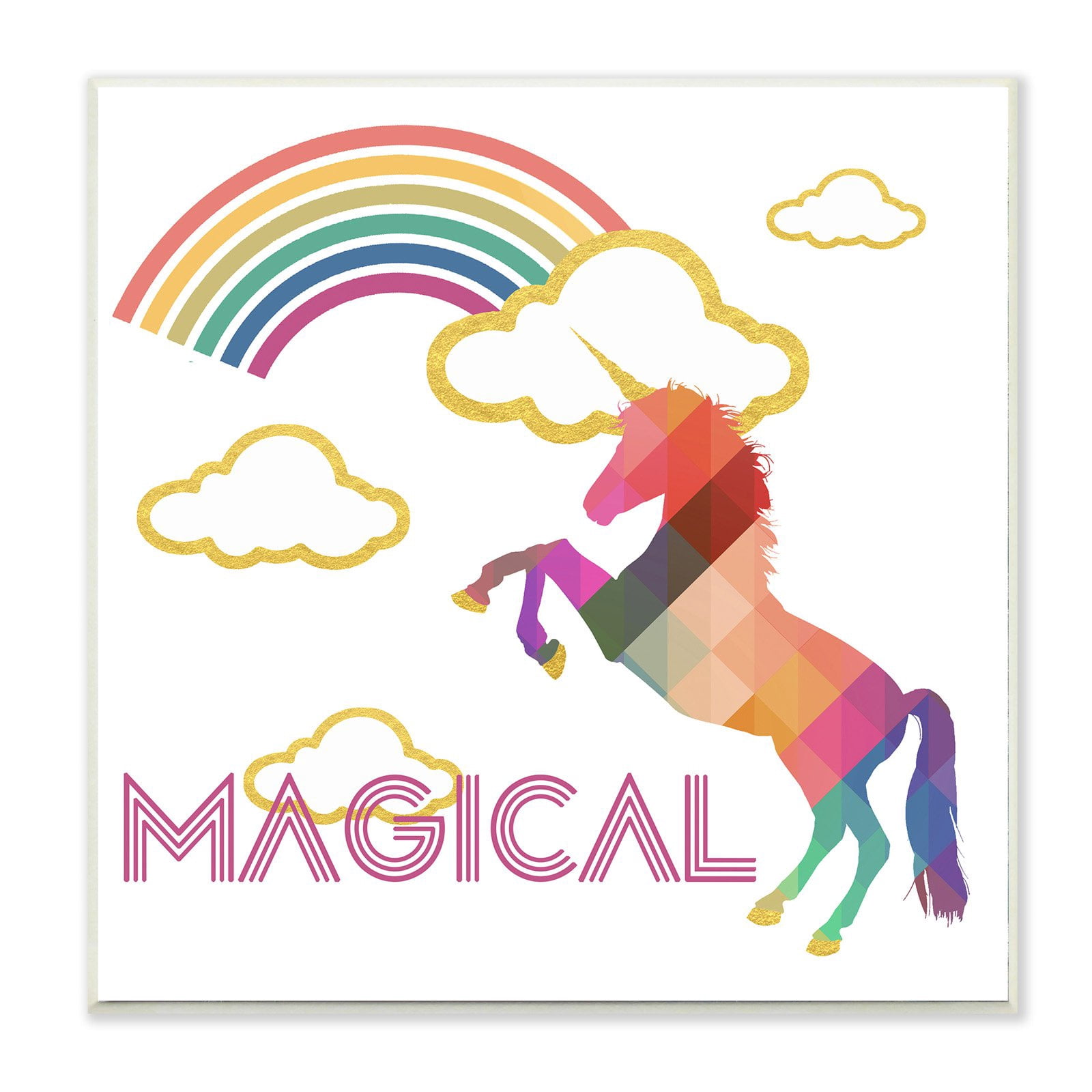 The Kids Room by Stupell Magical Rainbow Golden Unicorn Wall Plaque Art, 12 x 0.5 x 12