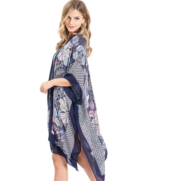 Lana Roux Women's Lightweight Floral Kimono Cardigan (Mosiac Navy, One Size)