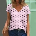 thumbnail image 2 of ZQGJB Summer Womens T-Shirts Dressy Casual Polka Dot Print Short Sleeve V Neck Graphic Tunic Blouse Loose Lightweight Comfy Pullover Tops Pink#02 M, 2 of 5
