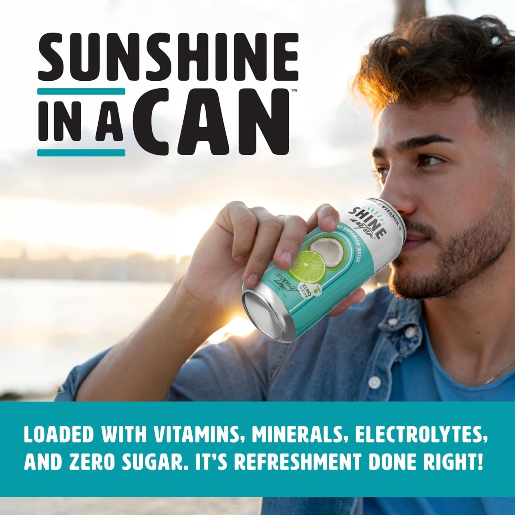 Shine Water Coconut Lime Vitamin D Electrolyte Drinks 12-Pack, Sugar Free Flavored Water with Magnesium, Zinc & Antioxidants, Low Calorie Hydration