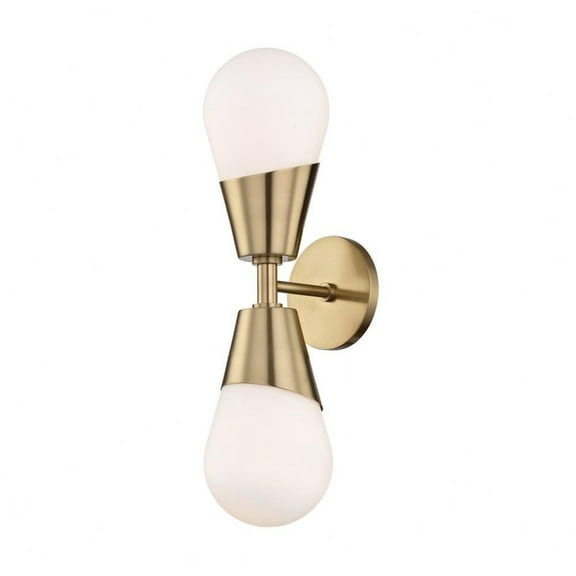 2 Light Contemporary Up-Down Metal Orb Wall Sconce with White Glass-19 inches H By 5 inches W-Aged Brass Finish Bailey Street Home 735-Bel-2692824