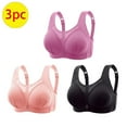 thumbnail image 2 of ATOYSOY Women's 3 Pack Plus Size Everyday Bra Seamless Mesh Middle-Aged Elder Stripe Ruched Wirefree Push Up Bralette Comfort Bra Teens Underwear Breathable Clearance Pink M, 2 of 9