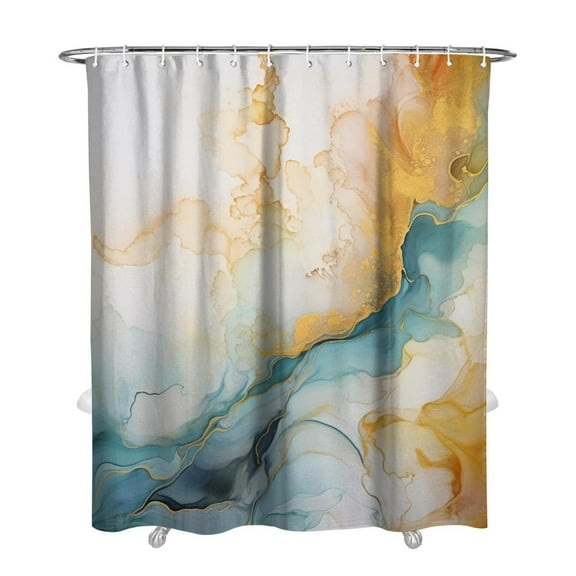 Colorful Marble Shower Curtain, Abstract Jade Texture Gold Stripes Ombre Shower Curtain, Modern Ink Art Decor Waterproof Fabric Shower Curtain for Bathroom Set with 12 Hooks, 72 X 84