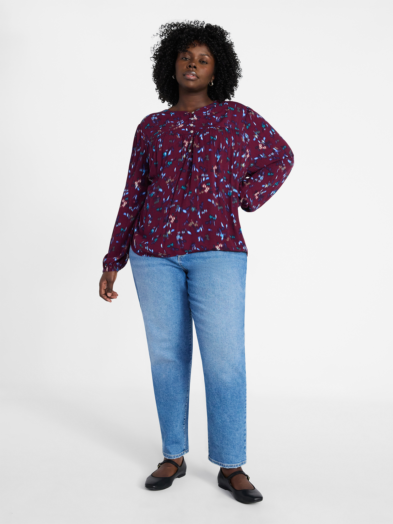 Terra & Sky Women’s Plus Peasant Blouse with Long Sleeves, Sizes 0X-5X