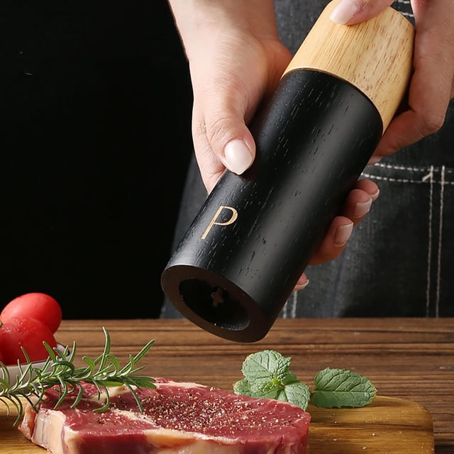Molinillo de pimienta de madera vintage | Molinillo manual de condimentos con núcleo de molienda de cerámica ajustable | Botella para especias de cocina y hogar para pimienta, chile y comino