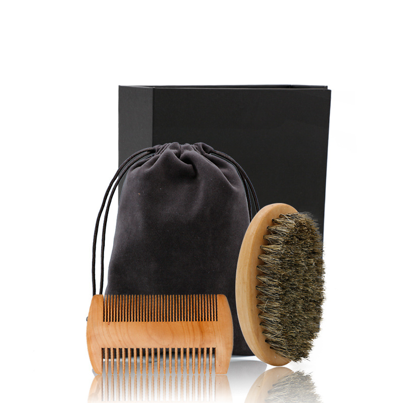 Beard Brush and Comb Set Bamboo Brush with Boar Bristles and Pear