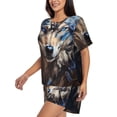 thumbnail image 2 of Fotbe Vintage Blue Floral Wolf Print Pajama Set for Women 2 Piece Loungewear Short Sleeve Tops and Shorts Set Soft Sleepwear-Medium, 2 of 7