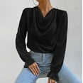 thumbnail image 4 of Qulqfy Ruffle Sleeve Tops Women Satin Black Cowl Neck Dressy Fancy Blouses Women Fall Shirts M, 4 of 9