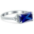 thumbnail image 4 of Emerald Cut Sideways Ring Simulated Blue Sapphire Cubic Zirconia 925 Sterling Silver Size 10, 4 of 8