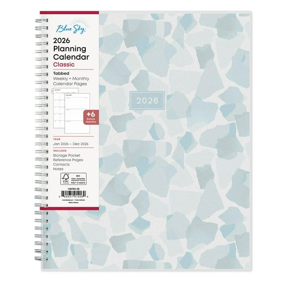 Blue Sky 2026 Weekly and Monthly Planner Calendar, January 2026 - December 2026, 8.5" x 11", Flexible Frosted Cover, Laminated Tabs, Durable Twin Wire Binding, Storage Pocket, Amitza