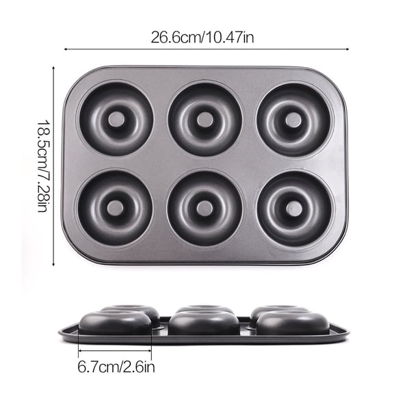 Non-Stick Donut Pan - 6 Cavity Doughnut Baking Mold - Carbon Steel Bakeware for Oven - Kitchen Baking Tool for Homemade Donuts