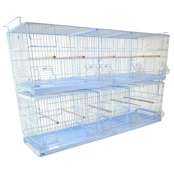 Mcage Extra Large 15" Stackable Metal Flight Cage with Wooden Stand Perches, White (2 Pack)