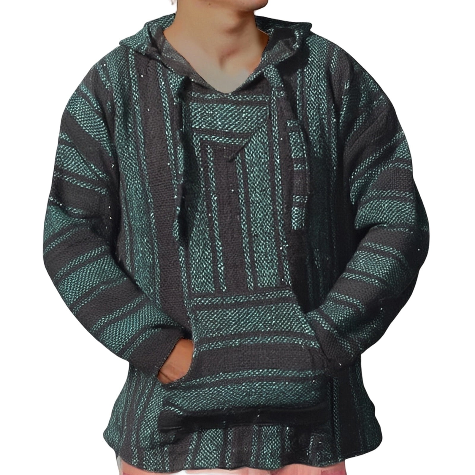 Mexican Lightweight Hoodie for Men Casual Comfy Pullover Shirts with Pockets Hoodie Hippie Surf Poncho Sweater Sweatshirt Pullover Fall Winter Fashion Hooded Sweatshirt (Army Green,S)