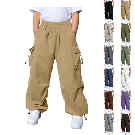 Girl Cargo Pants Unisex Windproof Girls Baggy Pants Street Wear Khaki Pants Boys, Size 5-15 Years