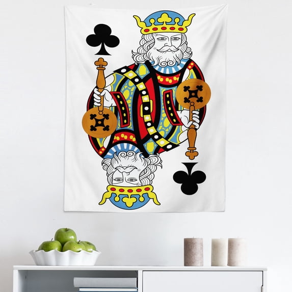 King Tapestry, King of Clubs Playing Gambling Poker Card Game Leisure Theme Without Frame Art, Fabric Wall Hanging Decor for Bedroom Living Room Dorm, 5 Sizes, Multicolor, by Ambesonne