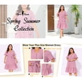 thumbnail image 3 of Vestido de mujer de talla grande Agnes Orinda con dobladillo de volantes, botones, escote en V, mangas cortas, vestido midi de playa con cinturón 2X rosa, 3 of 8