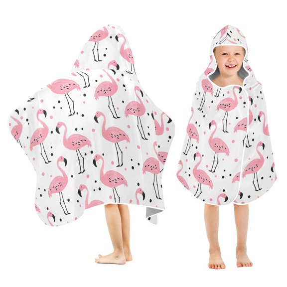 joogoo Flamingo Polka Dots Kids Hooded Beach Towel Baby Bath Towel 23.5"x50"