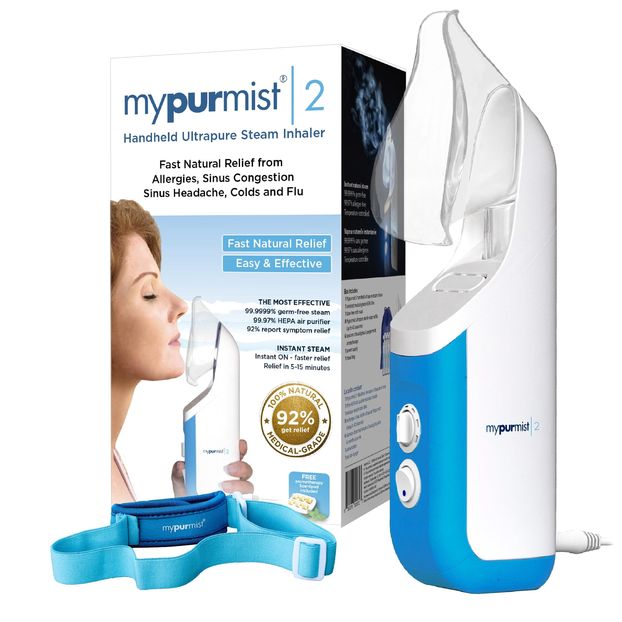 (2 pack) Mypurmist 2 Essential Kit Plus Steam Inhaler + Handsfree Strap (Plug-in)