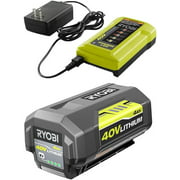 Ryobi 40 Volt 4.0 Ah Lithium-Ion Battery OP4040 and Slim Charger OP404 Kit Renewed