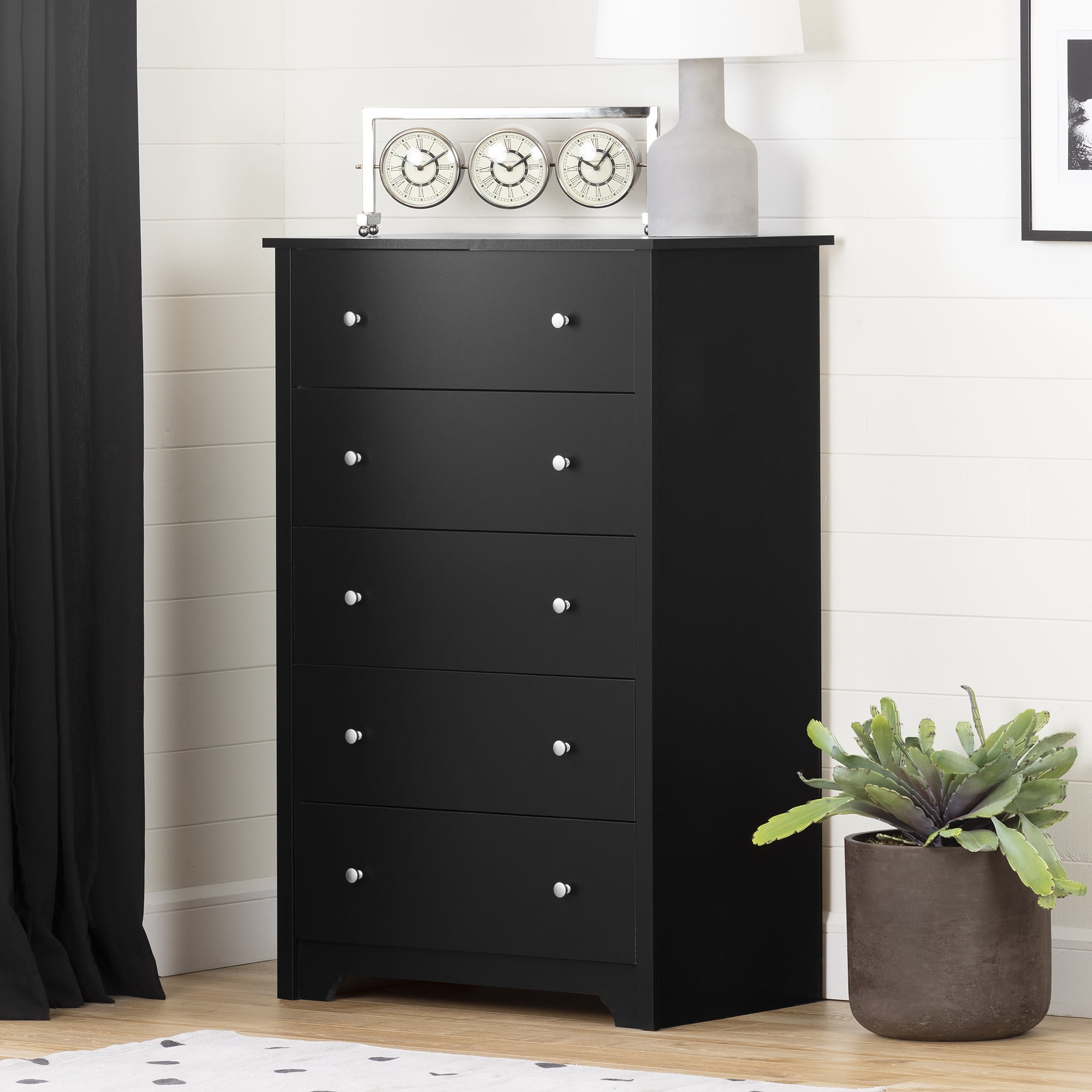 Commode 5 tiroirs pour Adulte, fini Noir solide, collection Vito de Meubles South Shore