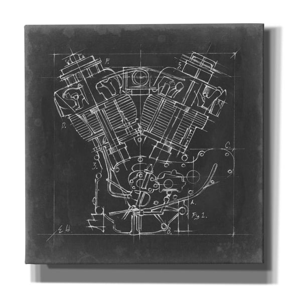 Epic Graffiti 'Motorcycle Engine Blueprint 1' by Ethan Harper Canvas Wall Art, 18" x 18"