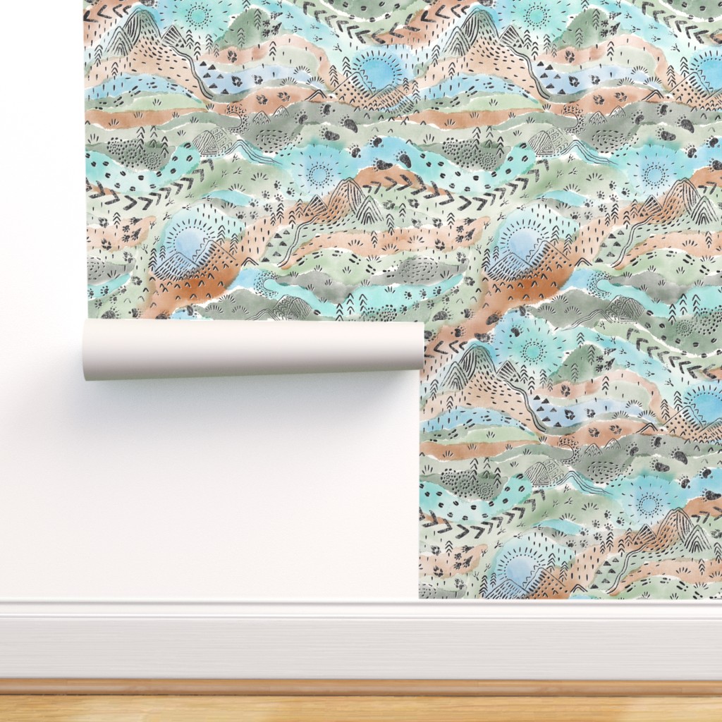 Peel & Stick Wallpaper 6ft x 2ft - Earthy Nature Forest Bear Sun