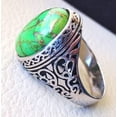 thumbnail image 4 of Green Copper Turquoise Mans Ring, Natural Green Copper Turquoise, Silver Jewelry, 925 Silver Ring, Birthday Gift, Heavy Mens Ring, Arabic Design, Ottoman Style Ring, Christmas, Turkey Mens Signet Ring, 4 of 5