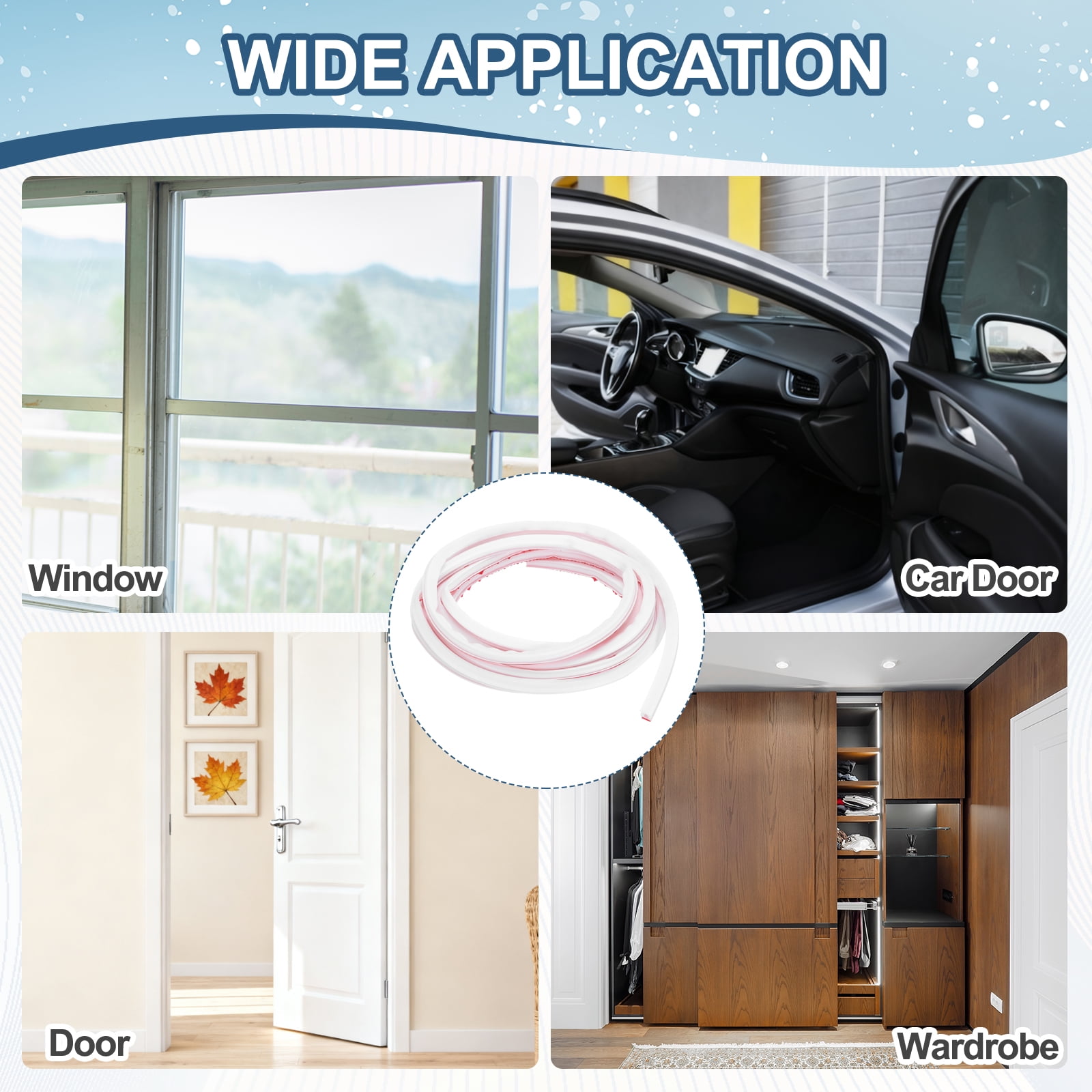 Uxcell Weather Stripping Seal Strip 16.4ft x 0.39" - 2 Pack D-Shape Self-Adhesive Soundproofing Windproof Rubber Door Seal Strip Fits 6-8mm Gap for Doors Windows Frame Gap Blocker, White