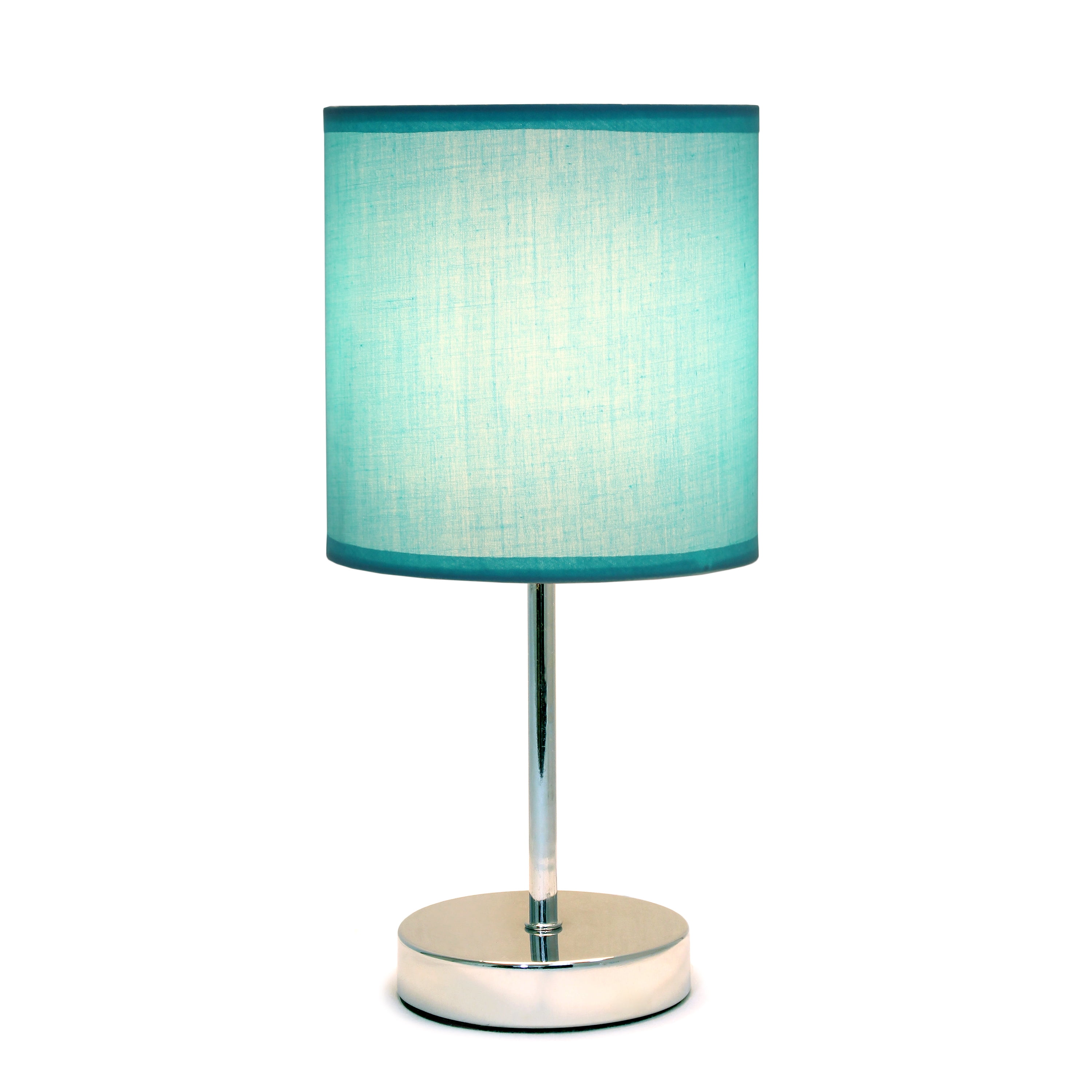 Creekwood Home 11.81" Chrome Petite Metal Stick Table Lamp with LED Bulb, Blue Shade