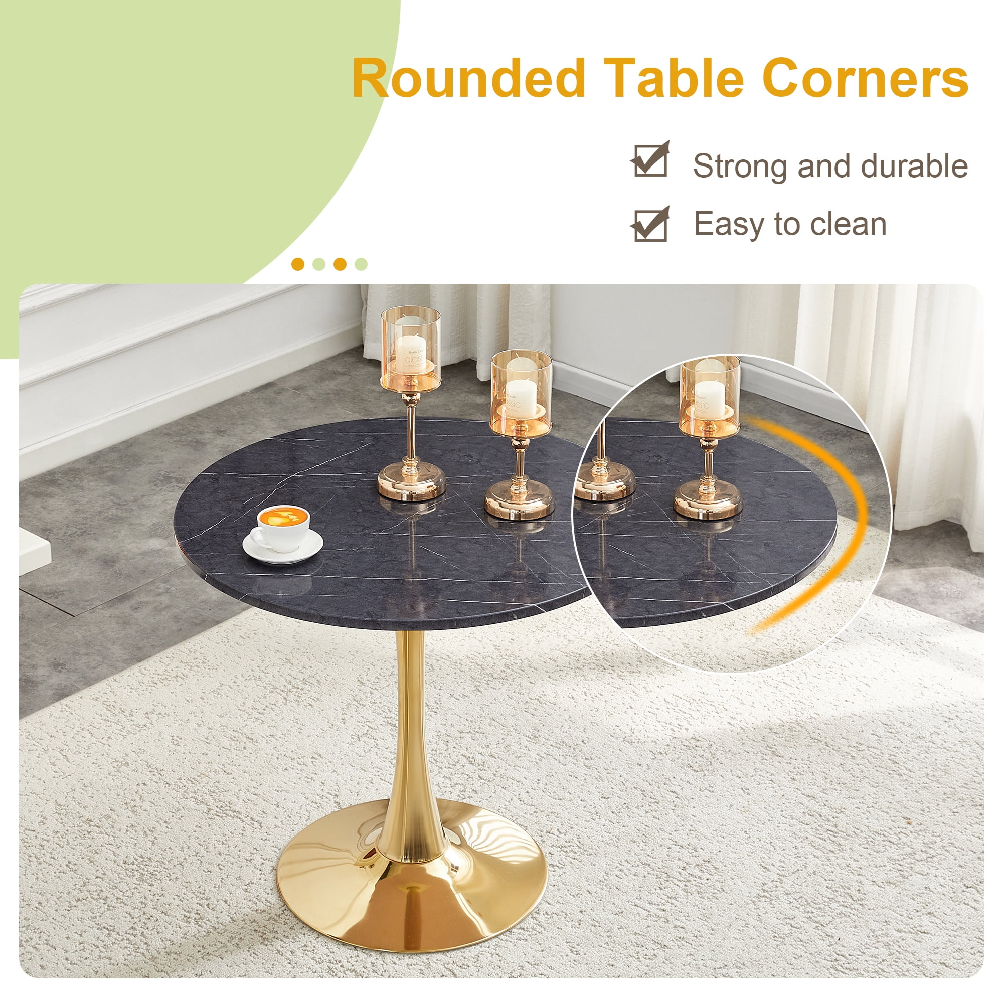 Miniyam 31.5" Round Kitchen Dining Table for 2–4 People, Small Space Pedestal Tulip Table with Engineered Wood Top, Black&Gold
