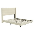 thumbnail image 2 of Merrick Lane Modern Queen Platform Bed with Padded Channel Stitched Beige Faux Linen Upholstered Wingback Headboard and 8.6" Underbed Clearance, Beige, 2 of 11