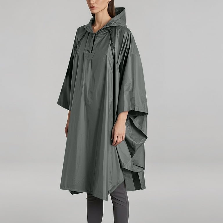 Hooded Rain Poncho for Women Reusable Waterproof Rain Jacket