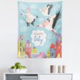 thumbnail image 1 of Party Tapestry, Storks Flying over Town Delivering Cartoon City Announcement, Fabric Wall Hanging Decor for Bedroom Living Room Dorm, 5 Sizes, Multicolor, by Ambesonne, 1 of 1