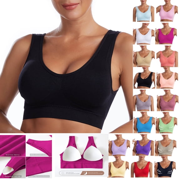 SamickarrSeamless Sports Bra for women Wirefree Yoga Bra with Removable Pads Comfort Workout Vest Low-Impact Activity Sleep Bras for Women compression cami bra