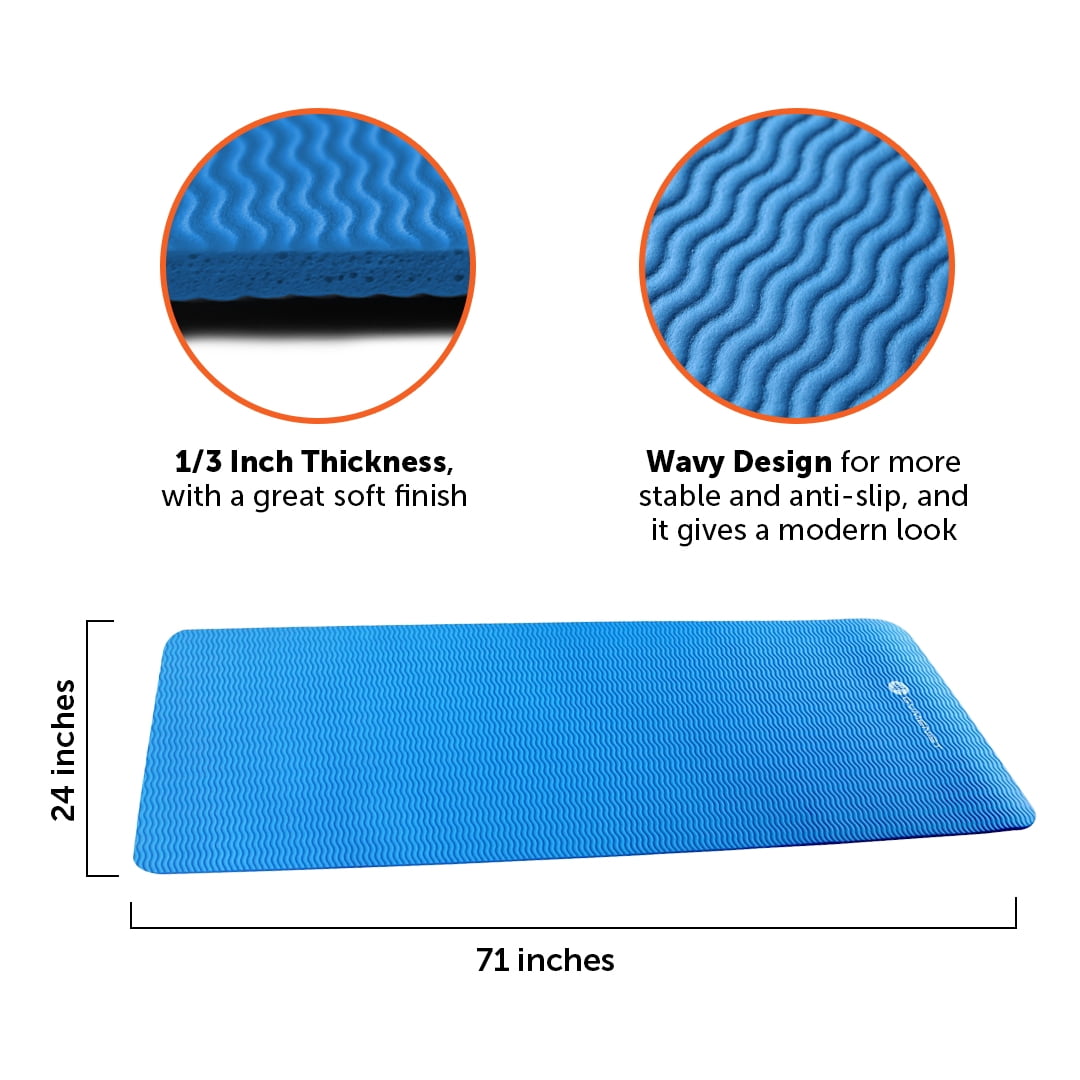 Gymenist Thick Exercise Yoga Floor Mat Nbr 24 x 71 Inches, Great for Camping, Cardio Workouts, Pilates, Gymnastics, Carrying Strap Included
