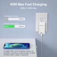 thumbnail image 4 of Cargador de pared VINTUPLK USB C delgado de 65 W con dos puertos, color blanco, 4 of 8