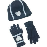 Girls' Fleece Gloves and Beanie Set with Hearts