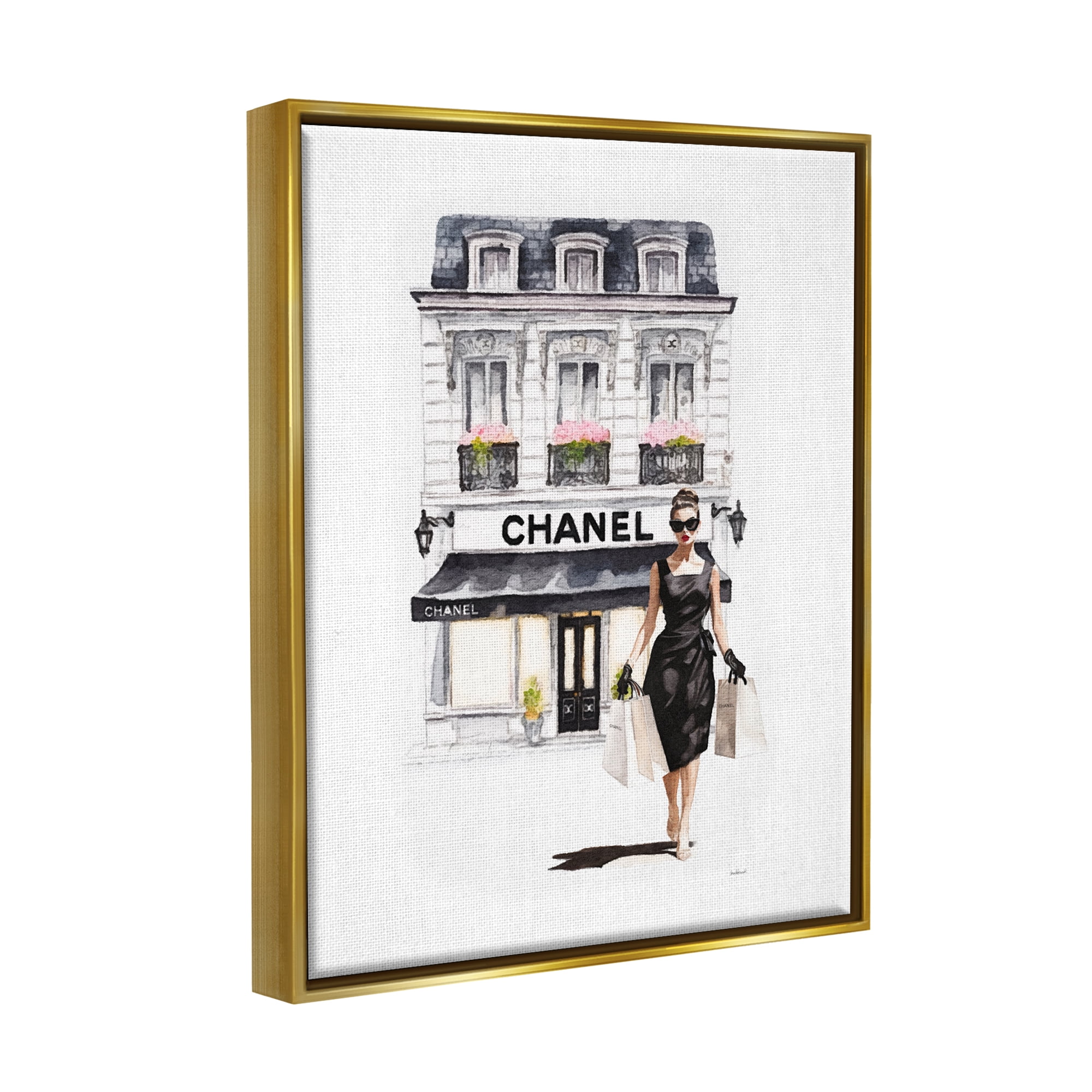 Stupell Industries Shopping Fashion Storefront Town & City Painting Gold Floater Framed Canvas Art Print Wall Art, 25 x 31