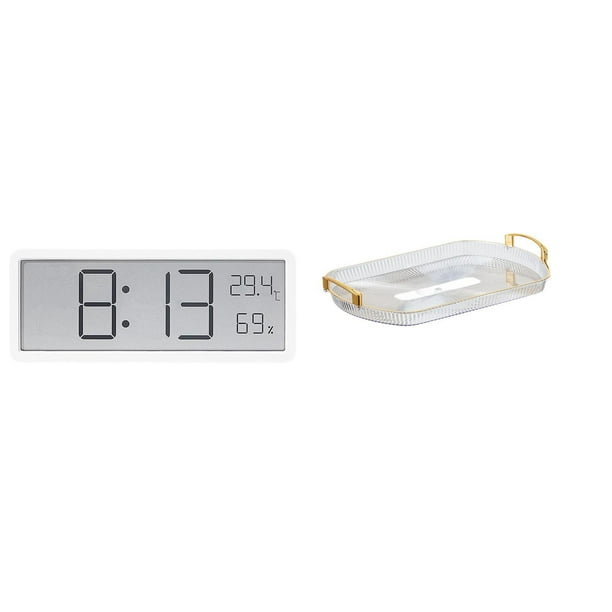 Reloj de pared digital,Reloj de pared digital multifuncional para oficina,Reloj de escritorio de pantalla grande y sencillo,Bandeja de almacenamiento,Bandeja rectangular para servir frutas y