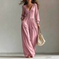 thumbnail image 2 of JoveMarine Jumpsuits for Women Casual V Neck Long Sleeve - with Pockets Everyday One Piece, Womens Jumpsuits Relaxed Fit Jumpsuit, Casual Jumpsuits for Women for Daily,Pink XL, 2 of 6