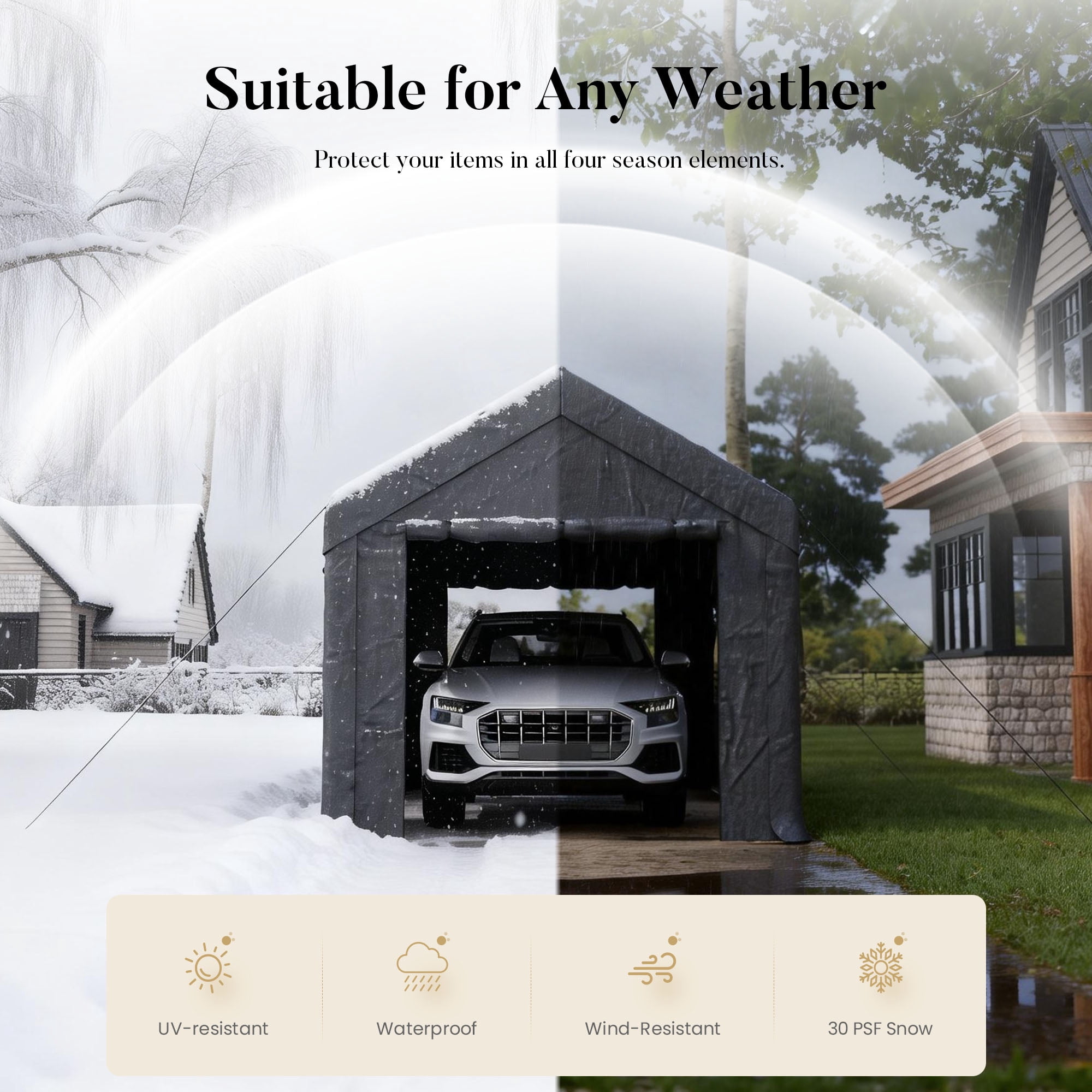 FOROUTIA 10x20ft Heavy-Duty Carport Canopy, Dark Gray Gable Roof PE Garage, All-Weather Shelter for Car/Truck/SUV/Outdoor Storage & Party