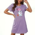 thumbnail image 2 of Delliss Women's Halloween Pajams Simple Loose Sleepshirt Basic Comfy Sleepdress Purple M, 2 of 3