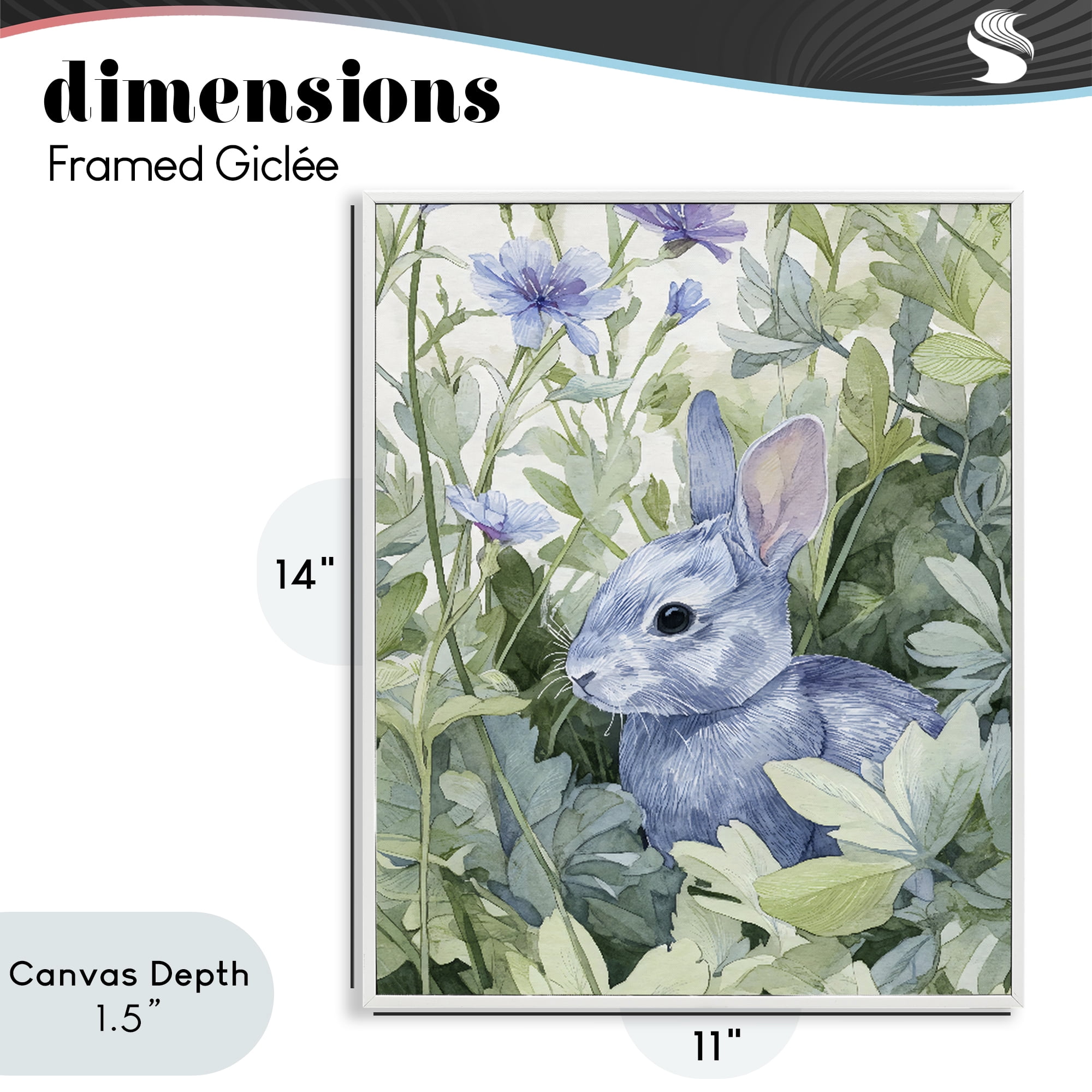 Stupell Industries Blue Bunny Among Leaves White Framed Giclee Art, design by Franklyn Gregory