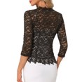 thumbnail image 3 of INSPIRE CHIC Women's Floral Lace Shrug 3/4 Sleeves One Button Bolero Cardigan Brown S, 3 of 6