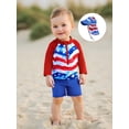thumbnail image 5 of BemeyourBBs Toddler Baby Boy 4th of July Swimsuit with Sun Hat Newborn Infant Boy Bathing Suit Long Sleeve Rash Guard Swimwear Summer Beachwear Stars Print Zipper Top with Swimming Trunks Shorts Set, 5 of 9