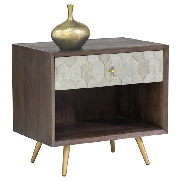 Sunpan Aniston 28" Modern Wood and Iron Nightstand in Brown/Antique Brass