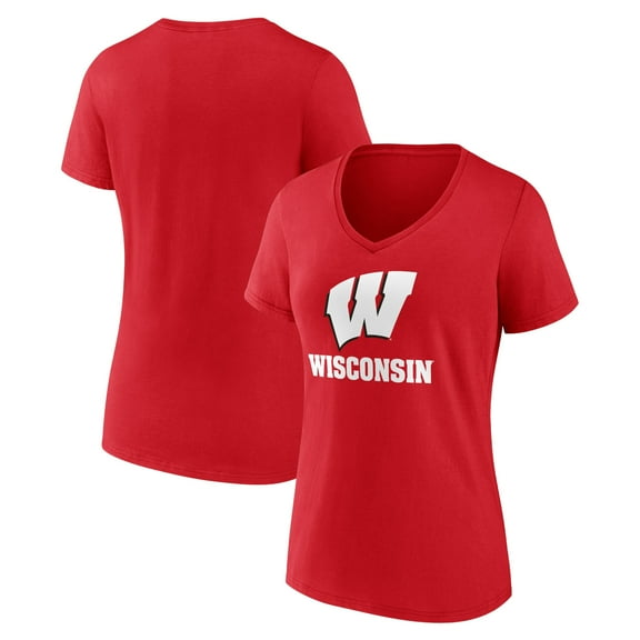 Women's Red Wisconsin Badgers Lockup Team V-Neck T-Shirt