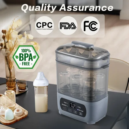 Baby Bottle Steamer Dryer Electric Steamer Dryer for Baby Bottles 4-in-1 Bottle Steamer and Dryer Universal Fit for All Bottles, LED Touch Screen, Auto Shut-Off