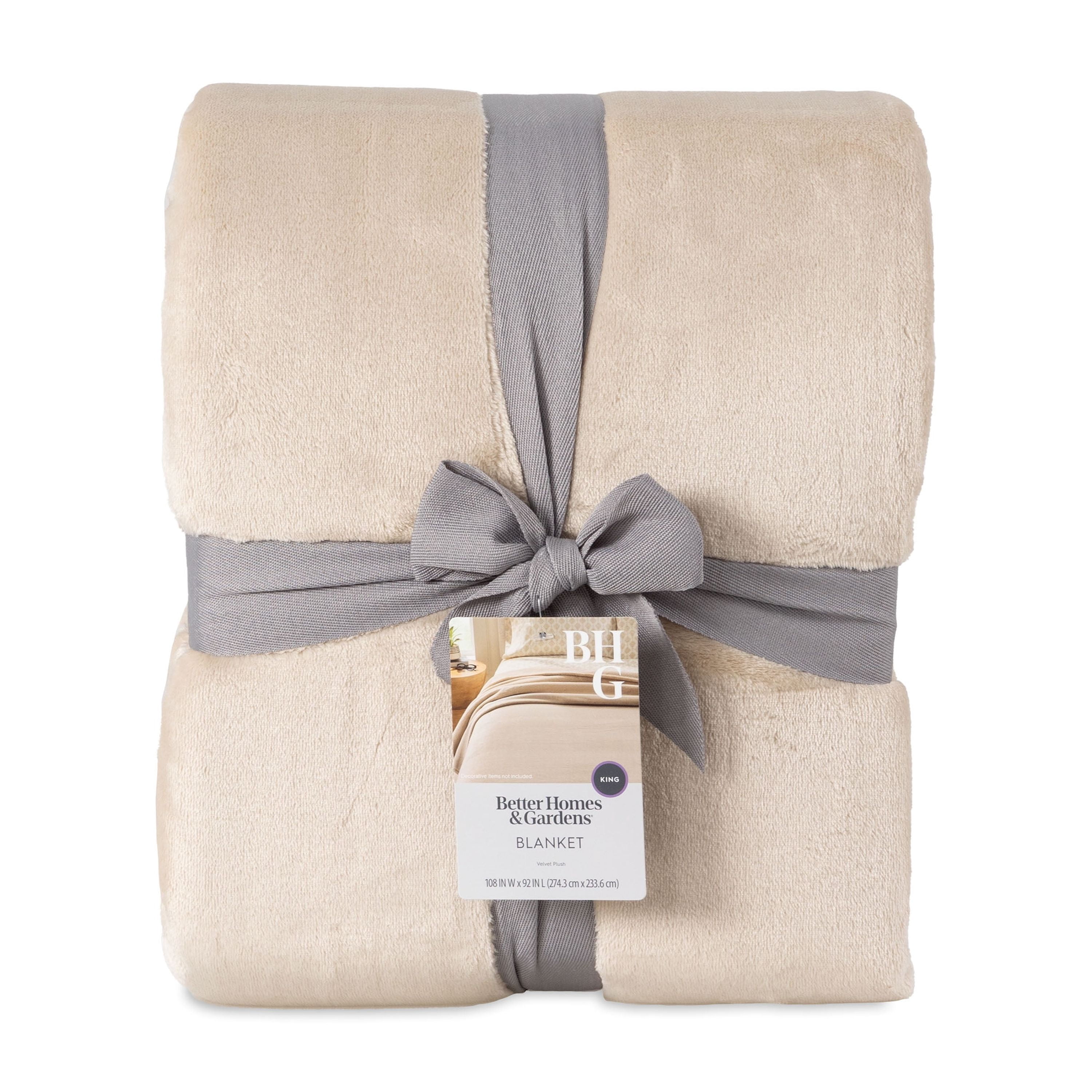 Better Homes & Gardens Velvet Plush Soft Bed Blanket, King Size, Almond Biscuit
