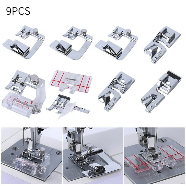Xihbxyly Juego de 9 Prensatelas para Coser, Prensatelas para Dobladillos Enrollados, Prensatelas para Dobladillos Estrechos, Prensatelas para Bordes y Guías, Accesorio para Máquina de Coser de Caña B